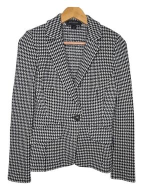 St. John Womens Black White Knit Houndstooth Luxury Workwear Classic Blazer 2